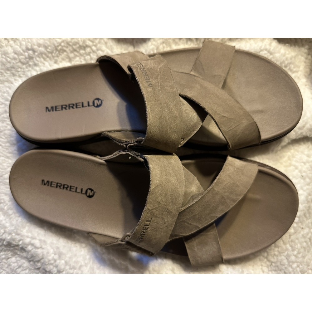 Merrell tan leather slides comfort sandals gorpcore coastal Women's US 11 EUR 42